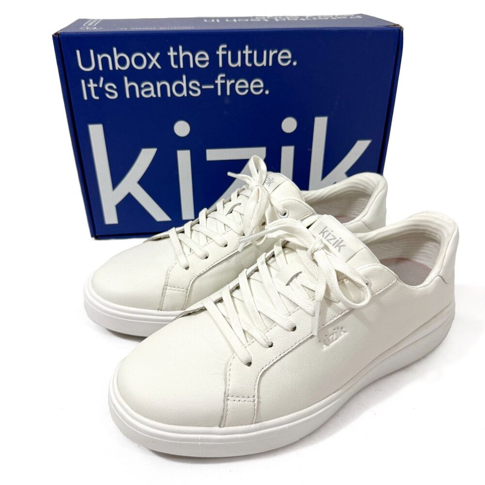 KIZIKS Vegas 2 Women's 7.5  Wide Bright White Slip On Leather Sneaker Shoes EUC